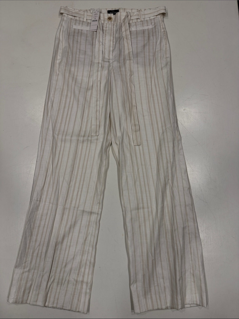 White House Black Market Cream and Tan Striped Wide-Leg Linen